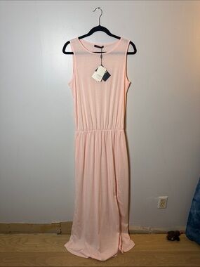 C.O.Z.Y. Sleeveless Light Pink Maxi Dress with Elastic Waist Size 8 NEW!